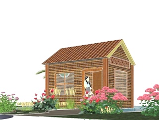 现代花园小木屋su模型