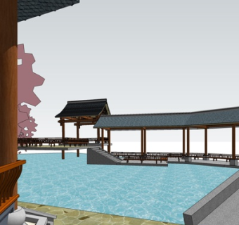 中式长廊su模型