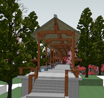 中式长廊su模型