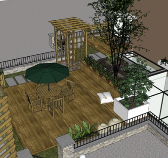 现代院子休闲桌椅su模型