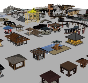 中式凉亭组合su模型