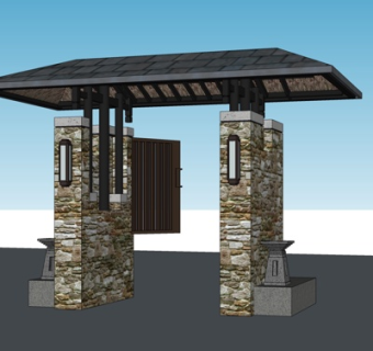 新中式入户门su模型