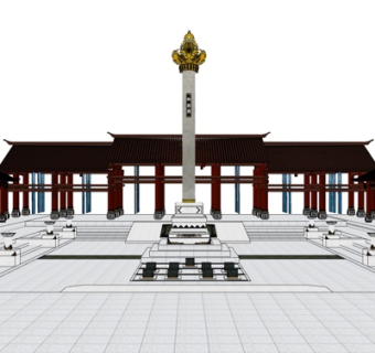 中式长廊su模型