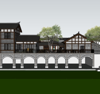 新中式沿街商业建筑su模型
