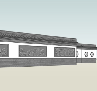 新中式景观墙su模型