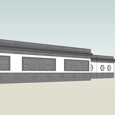 新中式景观墙su模型
