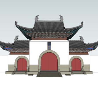 中式寺庙门头su模型