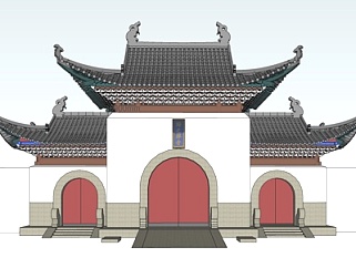 中式寺庙门头su模型