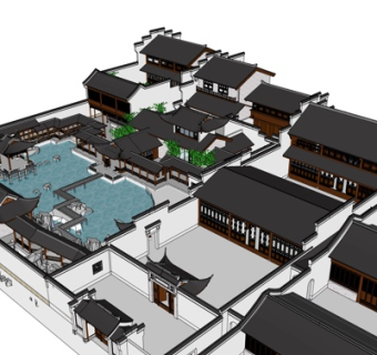 中式院子建筑su模型