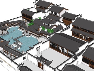 中式院子建筑su模型