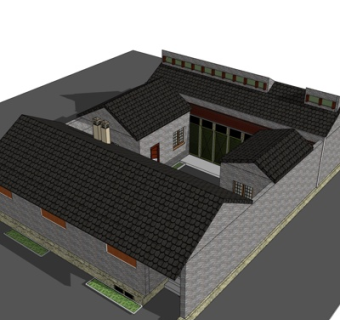 中式四合院su模型