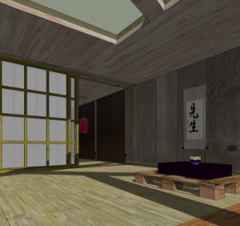 日式茶桌椅su模型