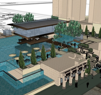 新中式沿街商业建筑su模型