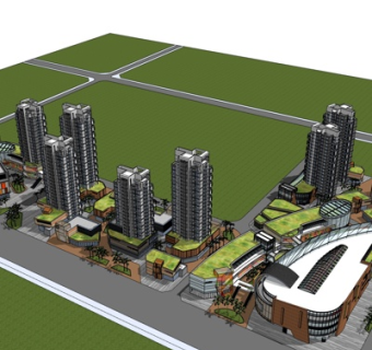 现代高层公寓楼su模型