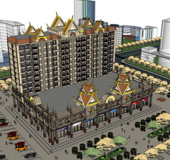 欧式沿街商业建筑su模型