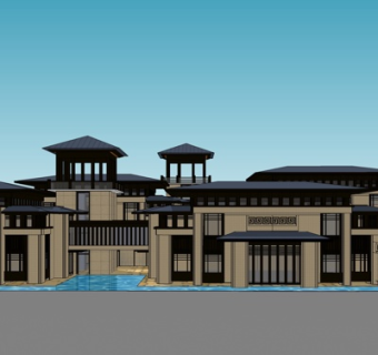 新中式会所su模型