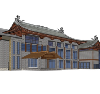 新中式会所su模型