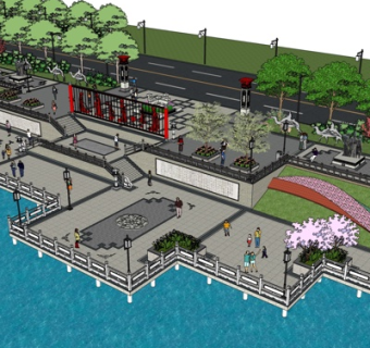 新中式公园su模型