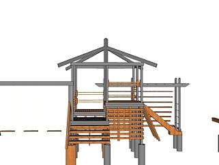 现代木质楼梯su模型