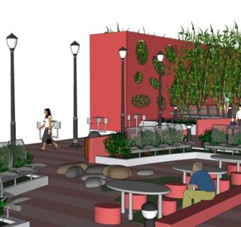 现代户外休闲桌椅su模型