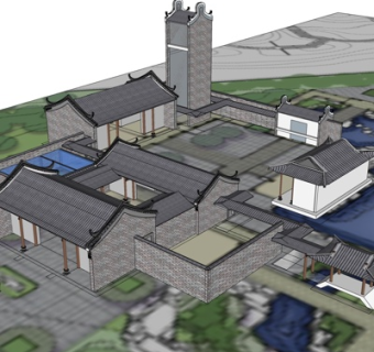 中式院子建筑su模型