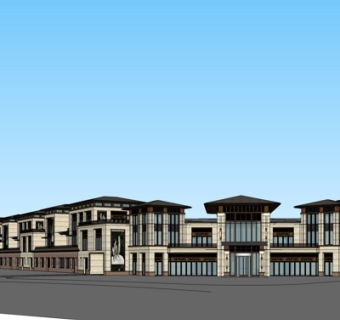 新中式沿街商业建筑su模型