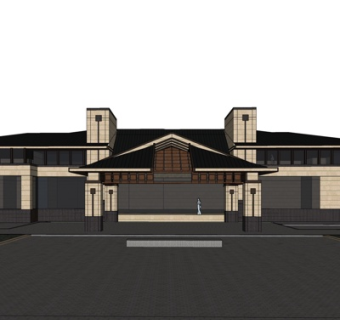 新中式会所外观su模型