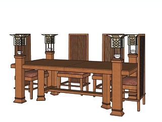 中式休闲桌椅su模型