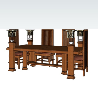 中式休闲桌椅su模型