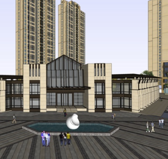 现代会所外观su模型