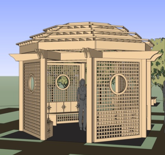 新中式廊架凉亭su模型