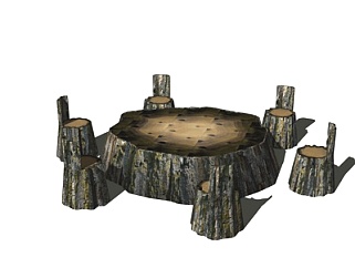 自然风<em>木桩</em>休闲桌椅su模型休闲桌椅su模型