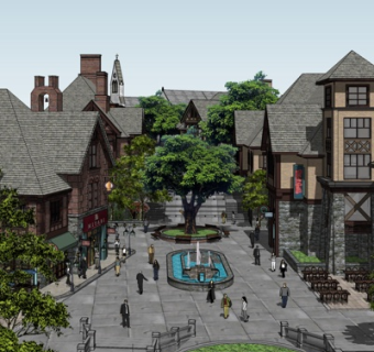 欧式商业街su模型