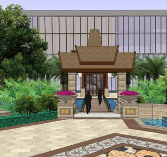 新中式会所外观su模型