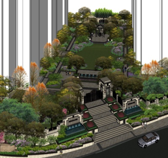 新中式园林景观su模型