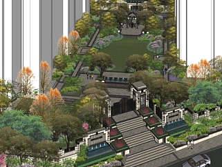 新中式园林景观su模型