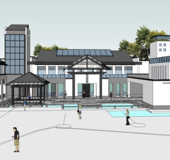 现代会所外观su模型