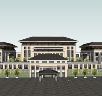 新中式会所外观su模型