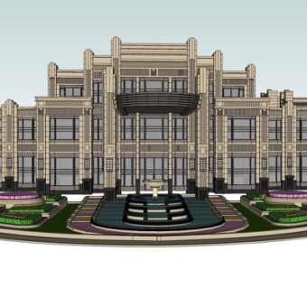 欧式会所外观su模型