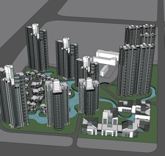 现代高层小区规划su模型