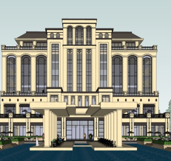 欧式酒店外观su模型