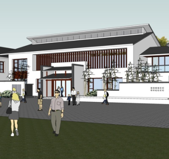 新中式办公楼su模型