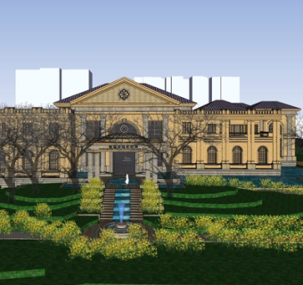 欧式会所外观su模型