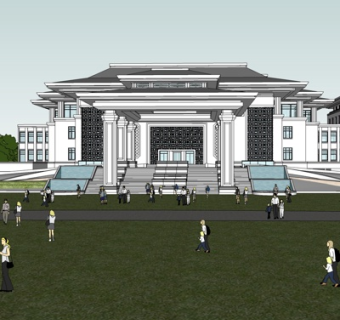 欧式会所外观su模型