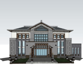 新中式会所外观su模型