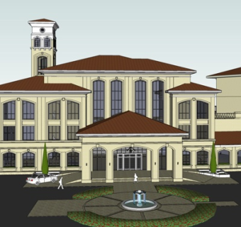 欧式会所外观su模型