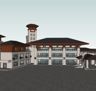 新中式办公楼su模型