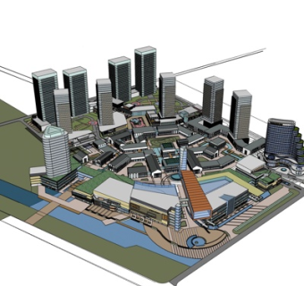 现代高层小区规划su模型