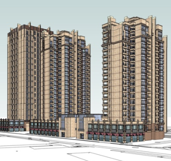 欧式高层小区su模型