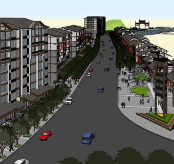 现代商业街su模型